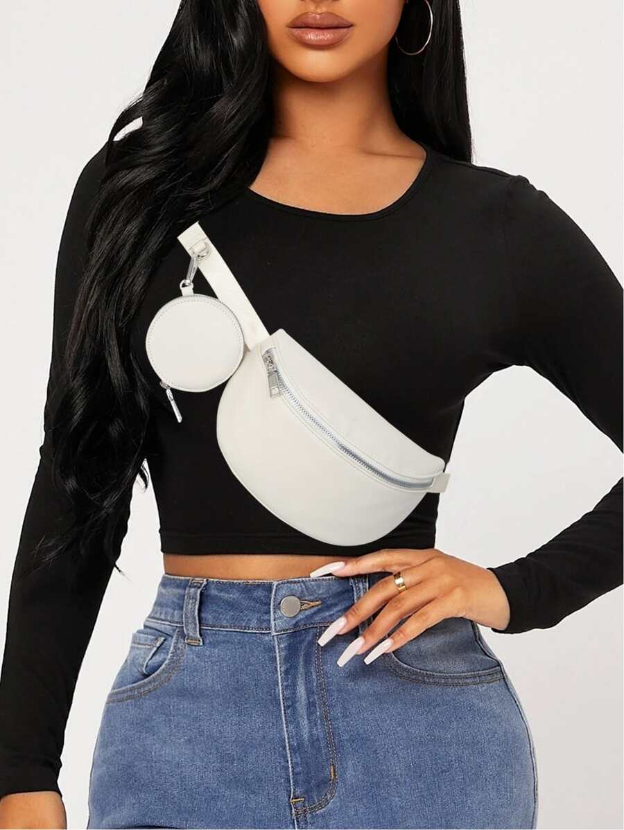 極簡腰包帶零錢包 - 米色 - 查看 1