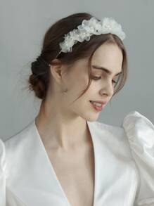 Flower Decor Bridal Headband - Gold - View 3
