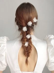 5 piezas de Clips para el cabello con flores de organza y perlas, aptos para bodas, fiestas y uso diario, se pueden combinar libremente