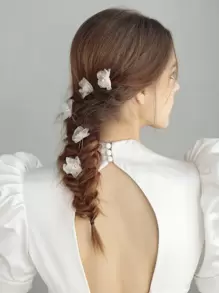 5 piezas de Clips para el cabello con flores de organza y perlas, aptos para bodas, fiestas y uso diario, se pueden combinar libremente