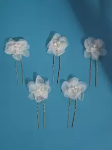 5 piezas de Clips para el cabello con flores de organza y perlas, aptos para bodas, fiestas y uso diario, se pueden combinar libremente