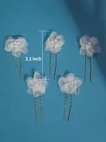 5 piezas de Clips para el cabello con flores de organza y perlas, aptos para bodas, fiestas y uso diario, se pueden combinar libremente