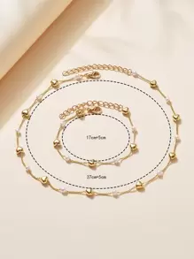 1 件人造珍珠和心形项链和 1 件手链套装，适合女士，珠子数量随机情人节