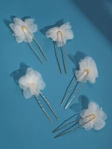 5 piezas de Clips para el cabello con flores de organza y perlas, aptos para bodas, fiestas y uso diario, se pueden combinar libremente