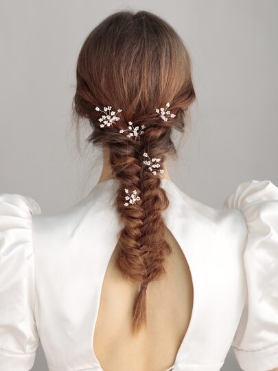 5 قطع كليبسات شعر مرصعة باللؤلؤ وبزهور من الأورغنزا، ملائمة للحفلات والأعراس والاستخدام اليومي، يمكن المزج والتنسيق بينها