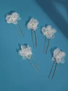 5 piezas de Clips para el cabello con flores de organza y perlas, aptos para bodas, fiestas y uso diario, se pueden combinar libremente
