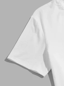 GENTILAND Men Letter Patched Detail Tee & Drawstring Waist Shorts - Multicolor - View 3