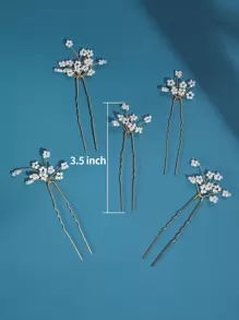 5个欧根纱花朵珍珠发夹发饰，适合婚礼、派对和日常佩戴，可混搭作为情人节配饰 - 金色 - 查看 7