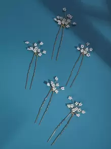 5个欧根纱花朵珍珠发夹发饰，适合婚礼、派对和日常佩戴，可混搭作为情人节配饰 - 金色 - 查看 8