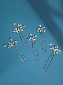 5个欧根纱花朵珍珠发夹发饰，适合婚礼、派对和日常佩戴，可混搭作为情人节配饰 - 金色 - 查看 9