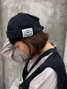 字母貼飾地主帽 - 黑色 - 查看 1