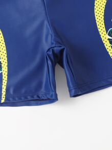Boys Tropical & Letter Graphic Swim Trunks - Navy Blue - View 5