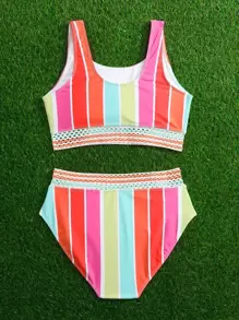 SHEIN 少女条纹比基尼套装夏日海滩