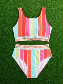 SHEIN 少女条纹比基尼套装夏日海滩