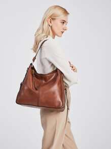 Vintage Style Crossbody Shoulder Bag With Handle, Casual And Fashionable (for Export) - Brown - View 1