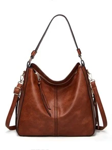Vintage Style Crossbody Shoulder Bag With Handle, Casual And Fashionable (for Export) - Brown - View 2
