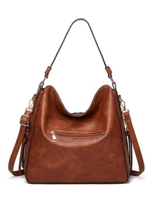 Vintage Style Crossbody Shoulder Bag With Handle, Casual And Fashionable (for Export) - Brown - View 4