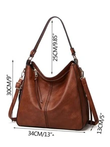 Vintage Style Crossbody Shoulder Bag With Handle, Casual And Fashionable (for Export) - Brown - View 6