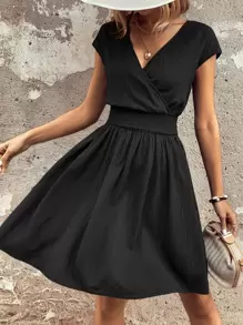 SHEIN Clasi Đầm Trọn gói Dải chun màu trơn Giải trí - màu đen - Xem 1