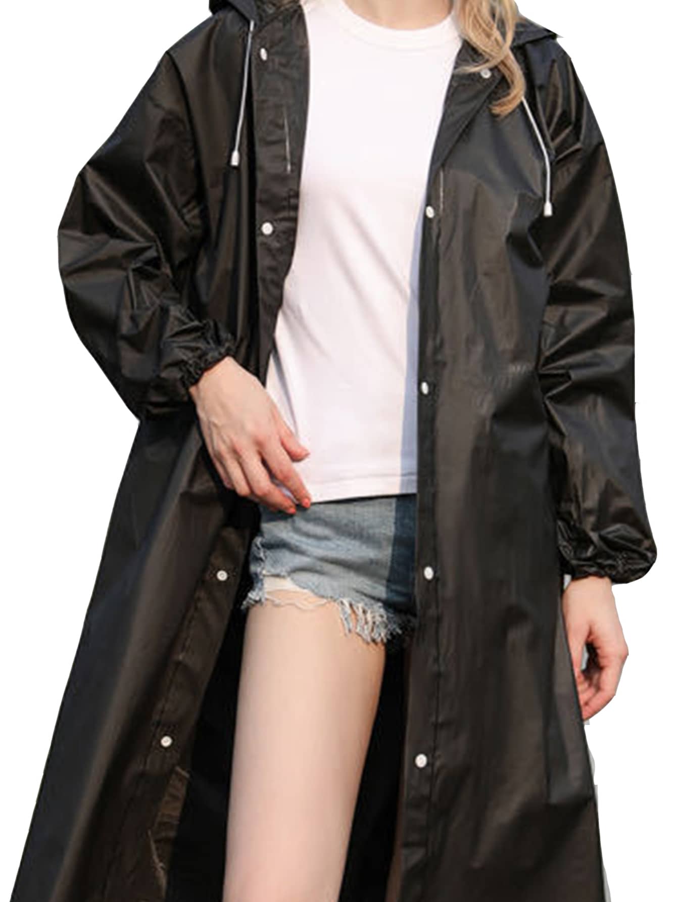 1pc Plain Drawstring Hooded Reusable Raincoat, Modern EVA Waterproof ...