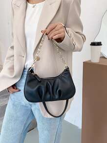 Minimalist Chain Ruched Bag - Black - View 2