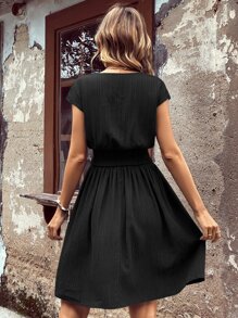 SHEIN Clasi Đầm Trọn gói Dải chun màu trơn Giải trí - màu đen - Xem 2