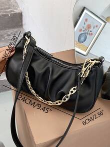 Minimalist Chain Ruched Bag - Black - View 5