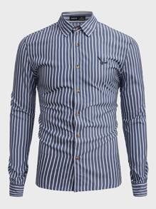 Manfinity NXTstreet Men Striped Print Button Up Shirt - Blue and White - View 6