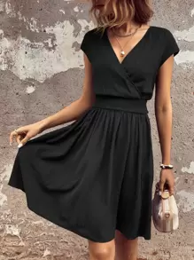 SHEIN Clasi Đầm Trọn gói Dải chun màu trơn Giải trí - màu đen - Xem 4