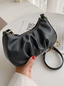 Minimalist Chain Ruched Bag - Black - View 7