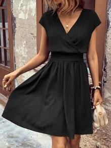 SHEIN Clasi Đầm Trọn gói Dải chun màu trơn Giải trí - màu đen - Xem 5