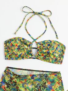 Bộ bikini dây rút dây rút mùa hè đi biển với váy đi biển - Nhiều màu - Xem 5