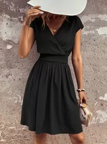 SHEIN Clasi Đầm Trọn gói Dải chun màu trơn Giải trí - màu đen - Xem 6