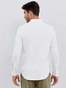 GENTILAND Men Contrast Trim Button Up Shirt - White - View 7