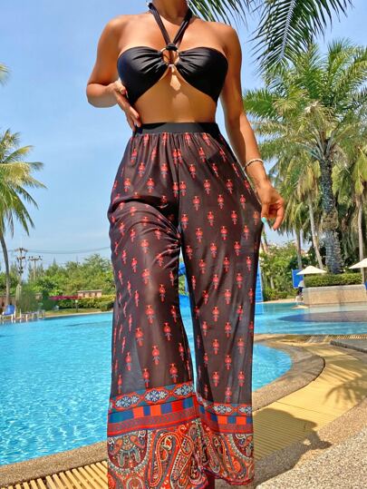 環狀連接頸項式夏日沙灘比基尼套裝，附遮陽褲