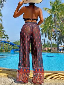 環狀連接頸項式夏日沙灘比基尼套裝，附遮陽褲 - 彩色 - 查看 2