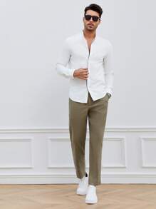 GENTILAND Men Contrast Trim Button Up Shirt - White - View 4