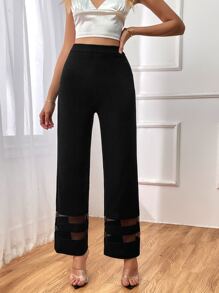 Firerie High Waist Mesh Insert Straight Leg Trousers - Black - View 2