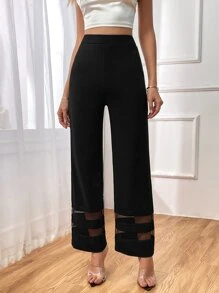 Firerie High Waist Mesh Insert Straight Leg Trousers - Black - View 4