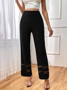 Firerie High Waist Mesh Insert Straight Leg Trousers - Black - View 5