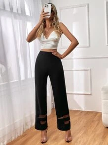 Firerie High Waist Mesh Insert Straight Leg Trousers - Black - View 6