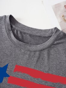 SHEIN LUNE Camiseta con estampado de bandera estadounidense - Gris - Ver 3