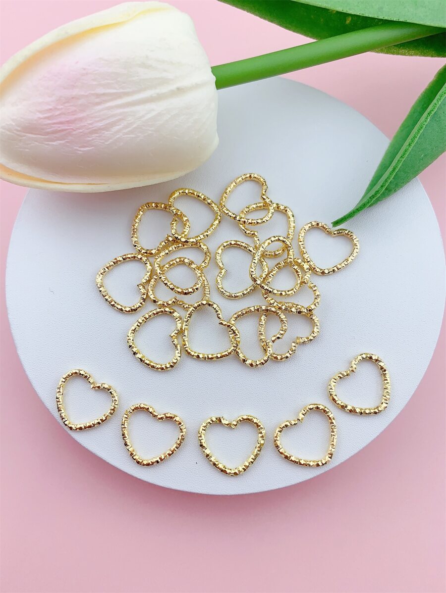 20入組/套開叉戒指心DIY首飾配件 - 金色 - 查看 1