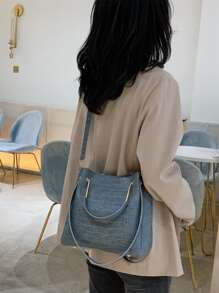 Túi xách nữ đa năng sang trọng, Túi đeo vai họa tiết da cá sấu, Túi đi làm cao cấp dành cho quý cô - Màu xanh lam - Xem 3