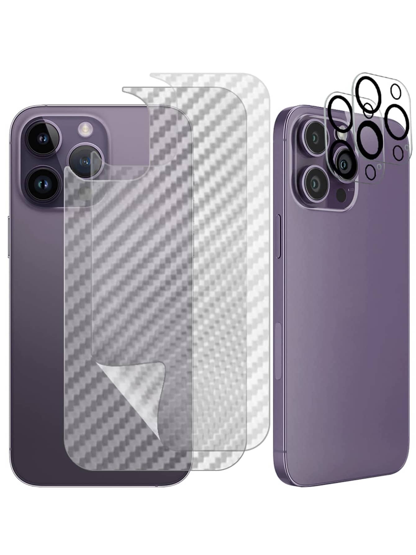 4入組包括2入組碳纖維後膜和2入組相機鏡頭保護貼，適用於蘋果設備 - 無色 - 查看 1