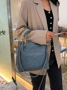 Túi xách nữ đa năng sang trọng, Túi đeo vai họa tiết da cá sấu, Túi đi làm cao cấp dành cho quý cô - Màu xanh lam - Xem 6