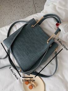 Túi xách nữ đa năng sang trọng, Túi đeo vai họa tiết da cá sấu, Túi đi làm cao cấp dành cho quý cô - Màu xanh lam - Xem 7