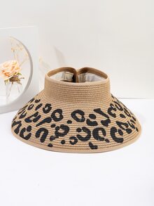 Leopard Pattern Bow Decor Straw Hat - Khaki - View 2