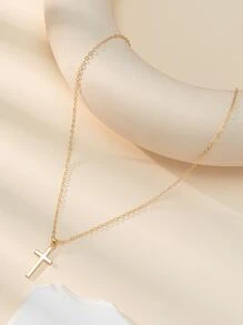 Cross Charm Necklace - Gold - View 1