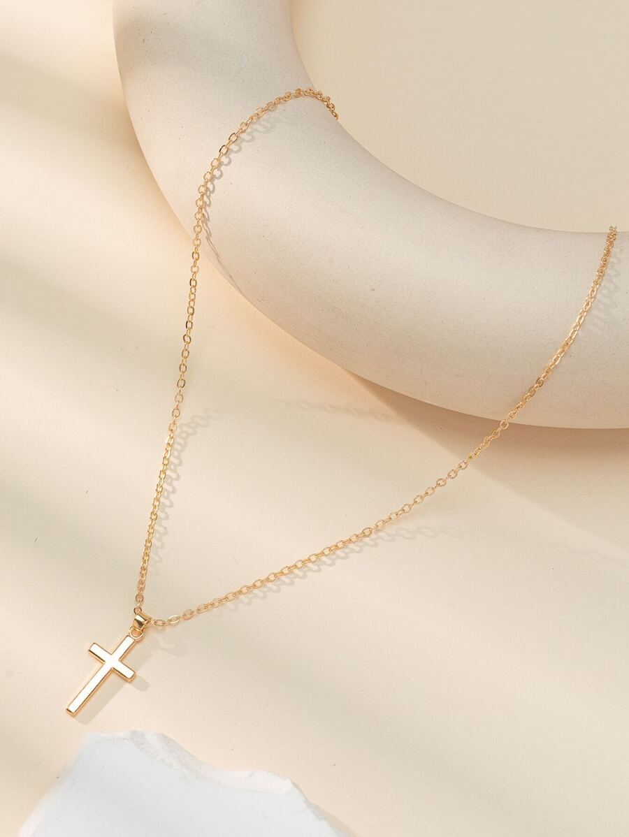 Cross Charm Necklace - Gold - View 1